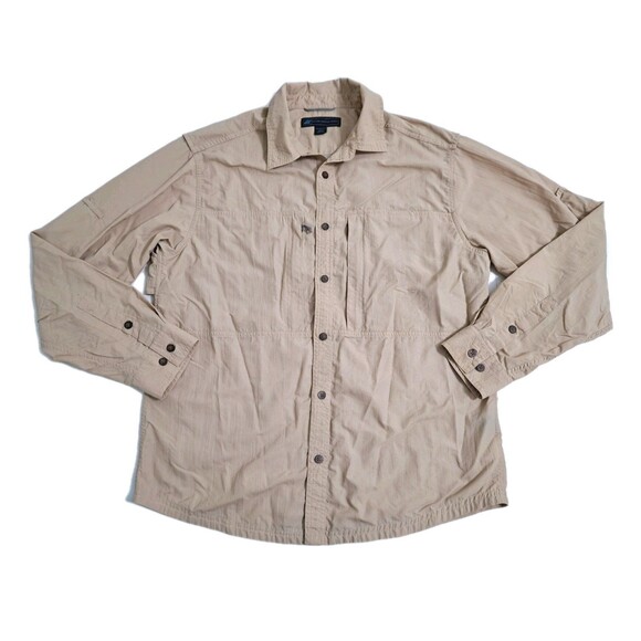 Eastern Mountain Sports Vented Shirt Khaki Nylon No Fly Zone Roll Up Fishing - Picture 1 of 10